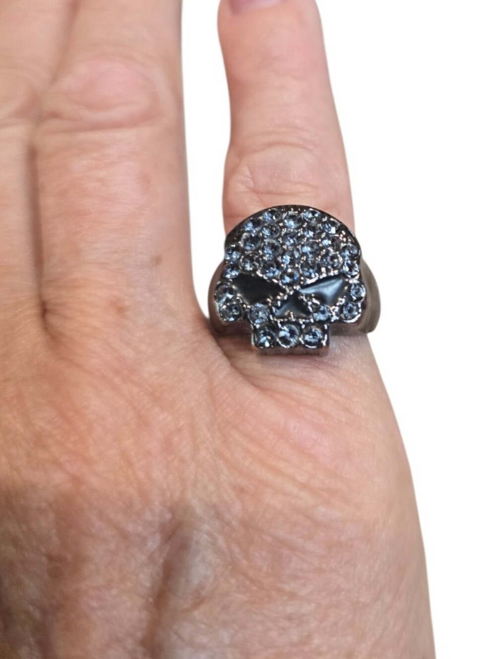 Harley-Davidson Black Swarovski Crystal Bling Skull Ring 6
